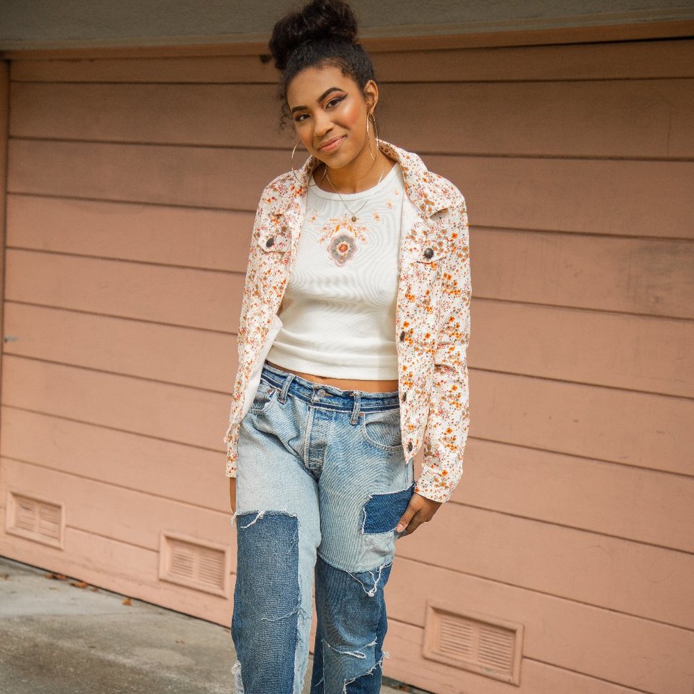 NWOT Organic Cotton Floral Jean Jacket by Aventura